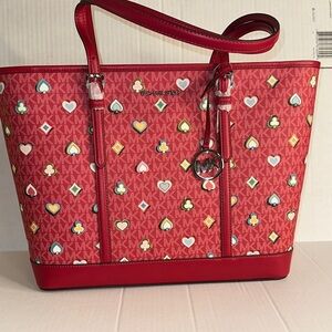 Michael Kors Red‎ Tote with Heart and Diamond Accents